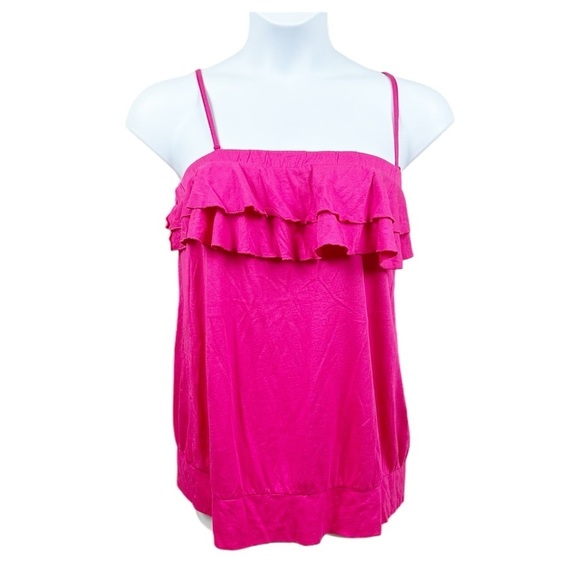 Lane Bryant Pink Ruffle Spaghetti Strap Fun & Flirty Cotton Modal Tank Top 18/20 - Picture 1 of 9